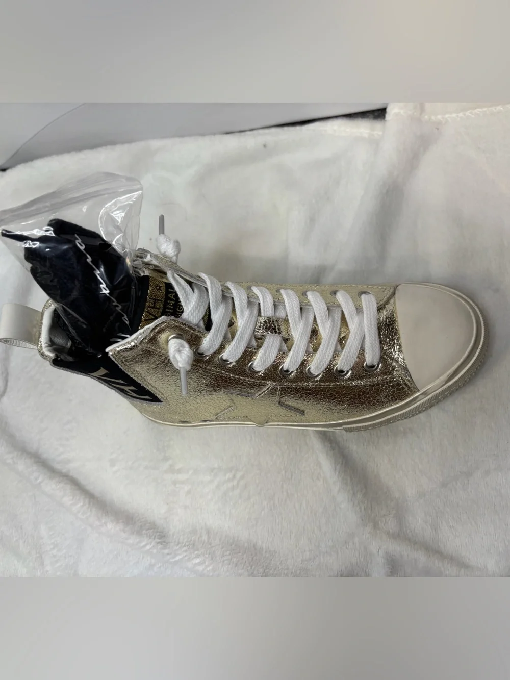 Vintage Havana Metallic Gold High-Top Sneakers - Picture 2 of 3